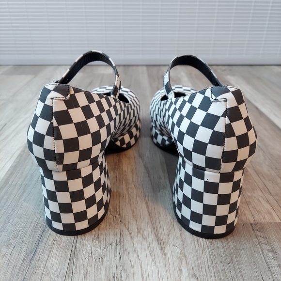 Delias Dolls Kill Tunnel Vision Checkered Mary Jane Heel 10 Black White - Picture 4 of 12